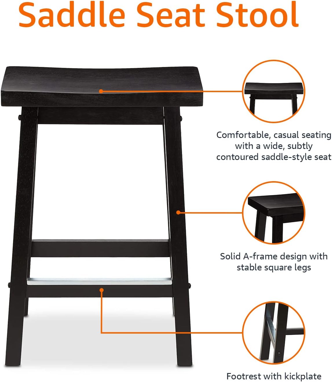 Amazon Basics Solid Wood Saddle‑Seat Counter Stool (24")