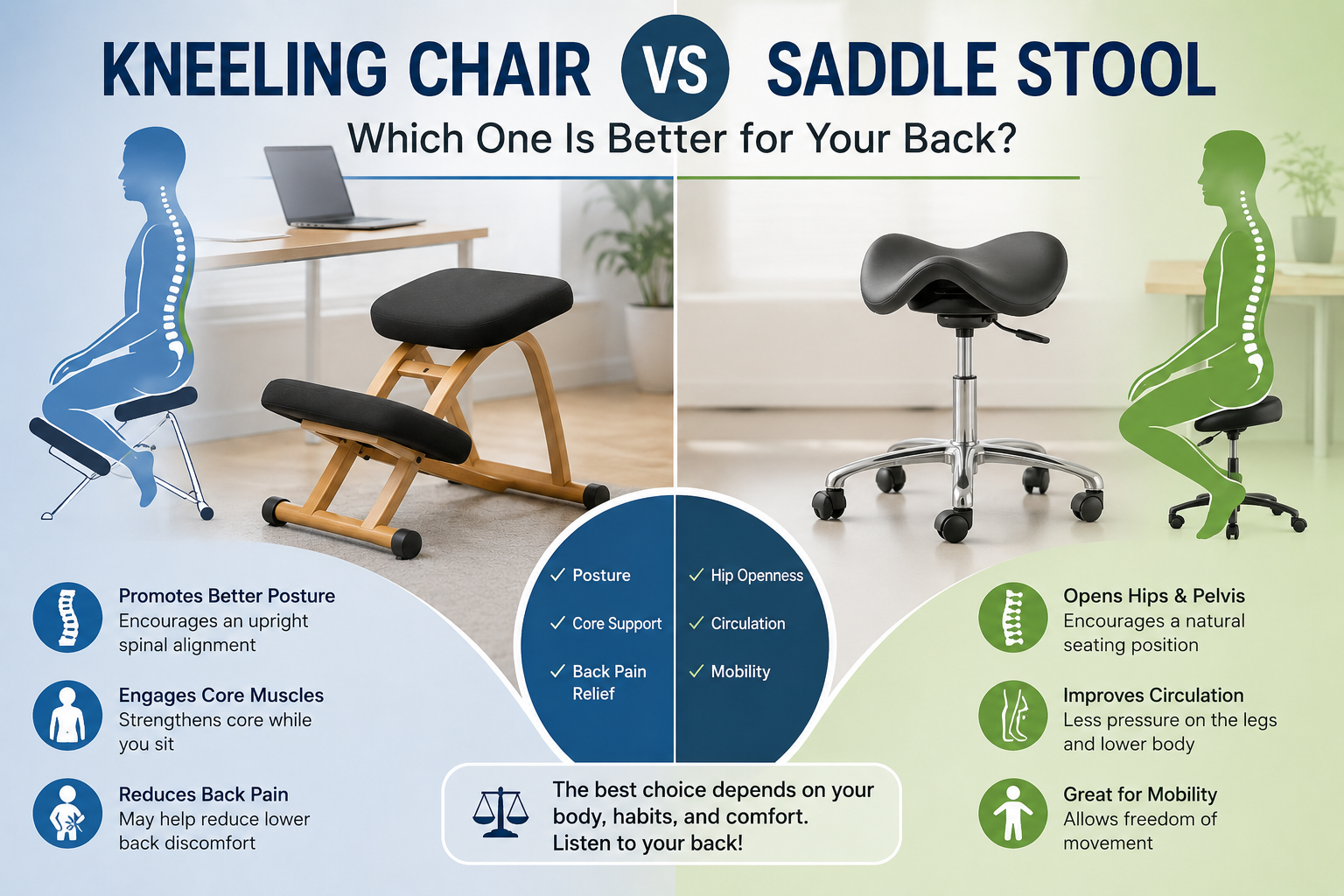 Kneeling Chair vs Saddle Stool