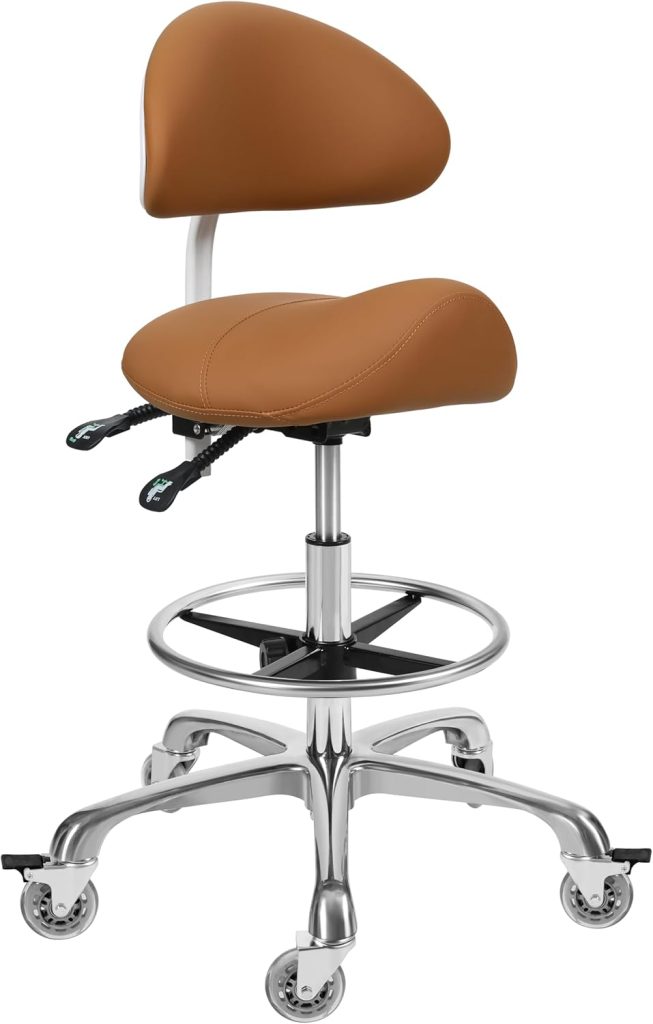 Saddle Stool Chair with Backrest and Footrest