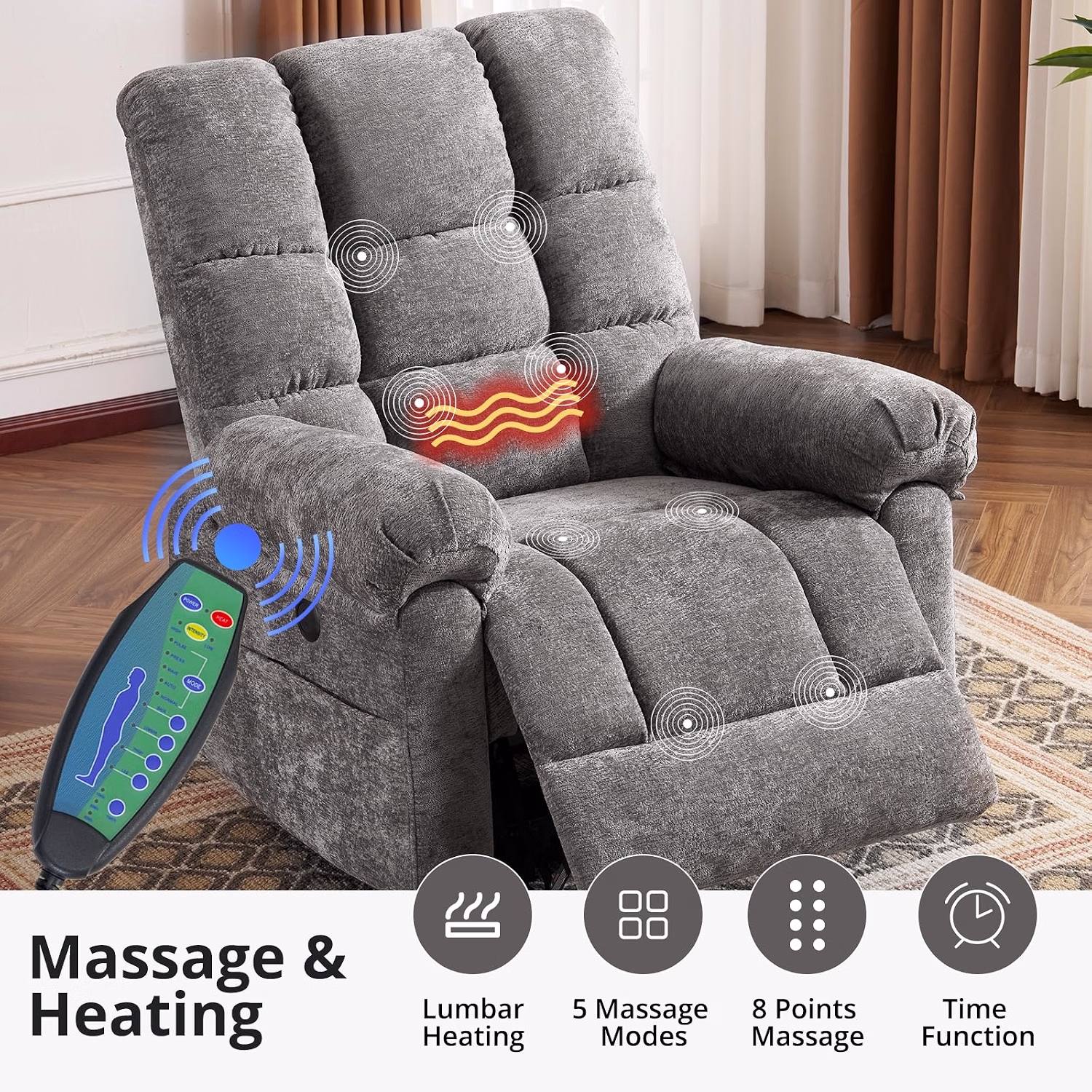 Rhevoy Oversized Power Lift Recliner Chair with Massage and Heat for Elderly