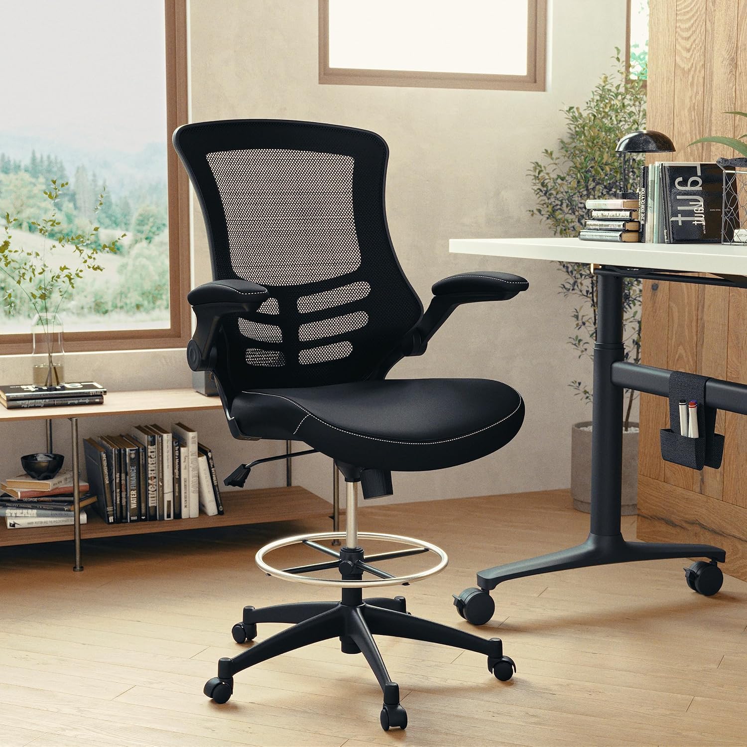 Flash Furniture LeatherSoft Adjustable Ergonomic Drafting Chair